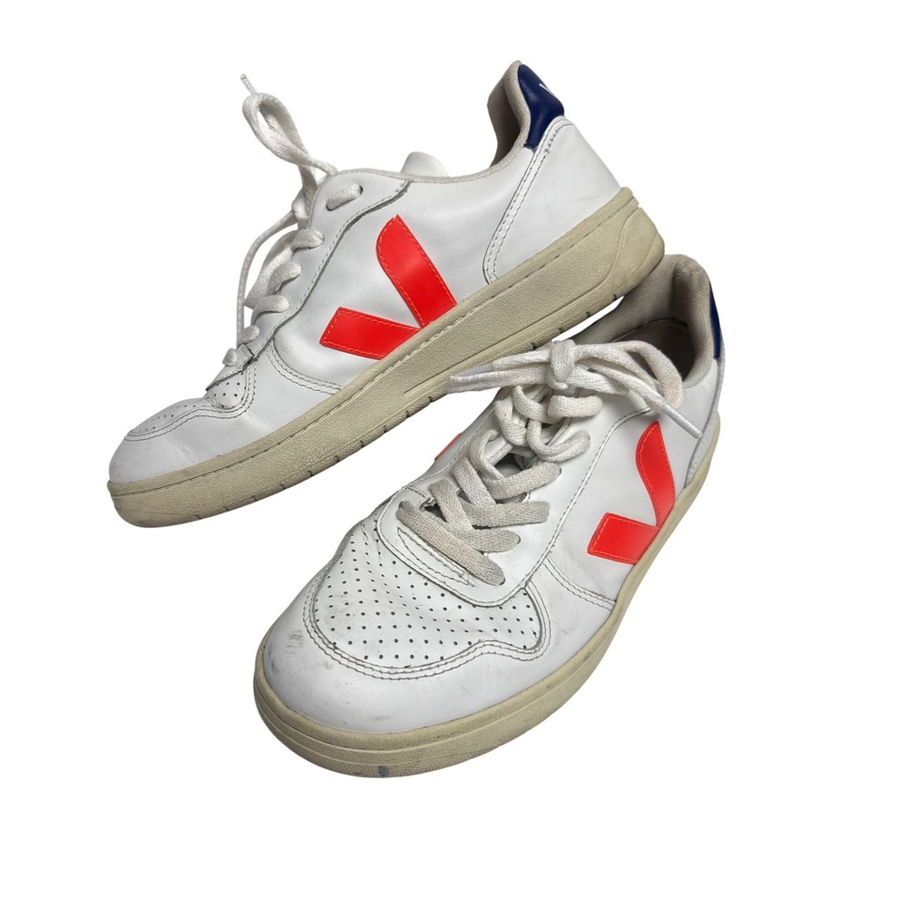 Veja V-10 Sneakers Women Size 8 White Orange Blue Minimalist Casual Sustainable - Picture 4 of 9